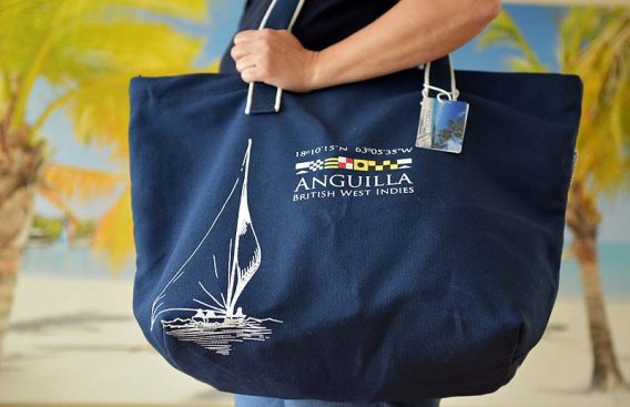 Large Beach Bag HapyBarracuda Anguilla nautical flags, navy cotton canvas durable and stylish for beach, shopping sports fits four beach towels and more