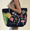 Saint Lucia Beach Bag Navy Color with Flowers