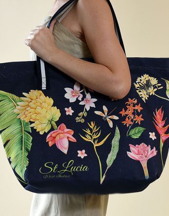 Saint Lucia Beach Bag Navy Color with Flowers